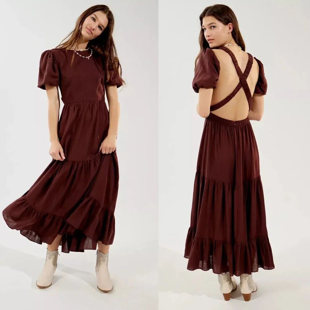 Urban Outfitters Glamorous Cross-Back Linen Midi Dress Size Small NWT